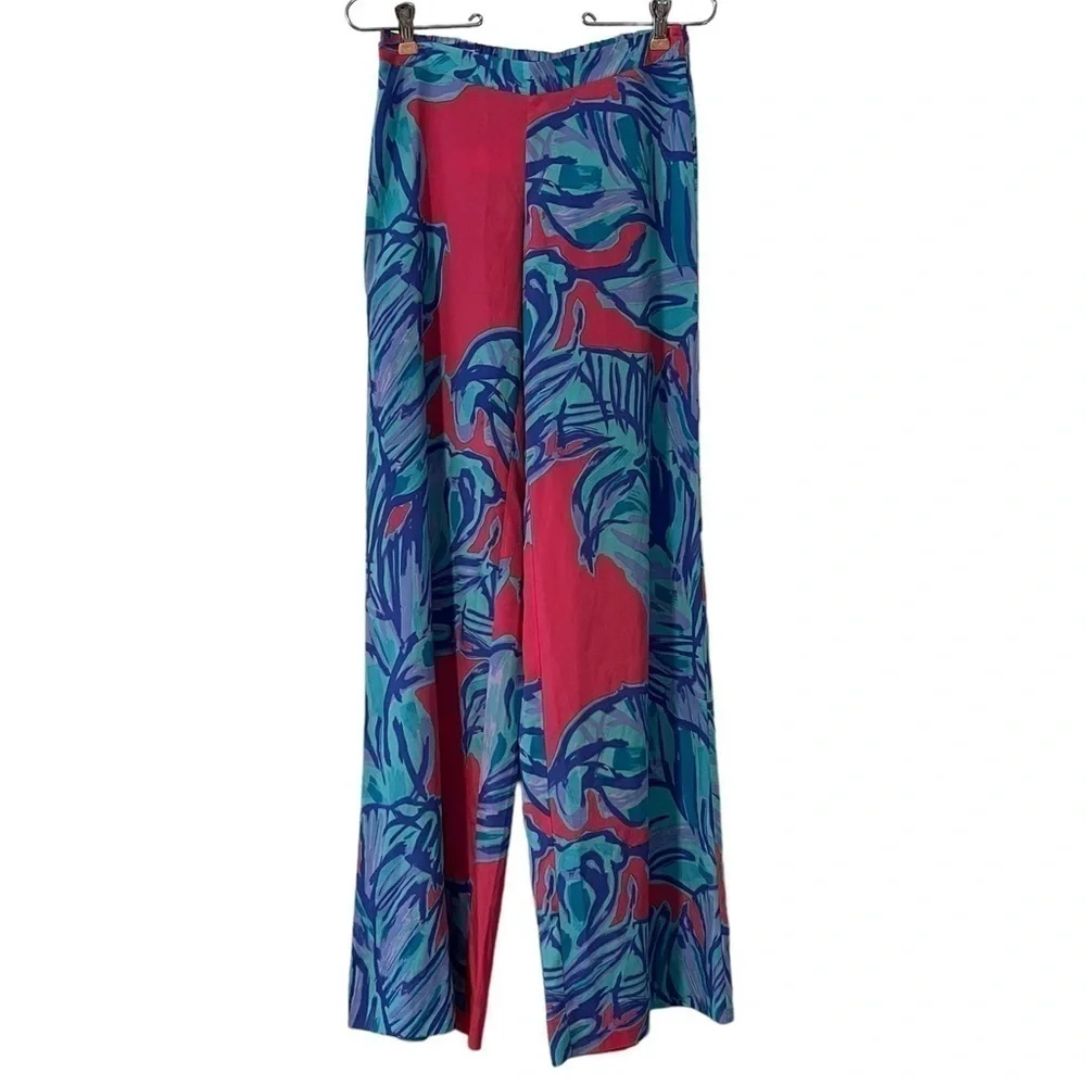 Lilly Pulitzer Graphic Colorful Palazzo Pull-on Pants Sz XS Flowy Lightweight